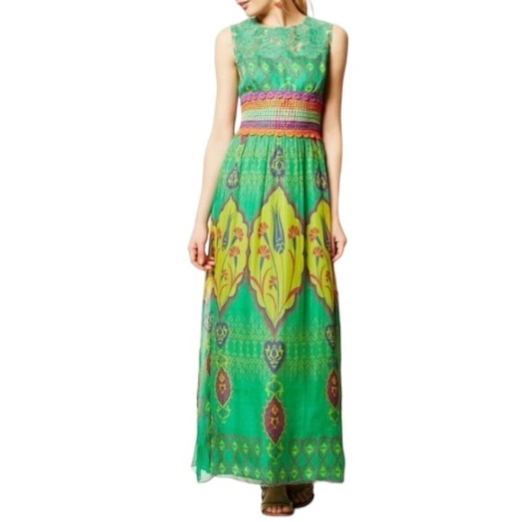 HEMANT & NANDITA Dresses & Skirts - Hemant & Nandita Anthropologie Mintzita Boho Silk Maxi Dress - Green - Size 4